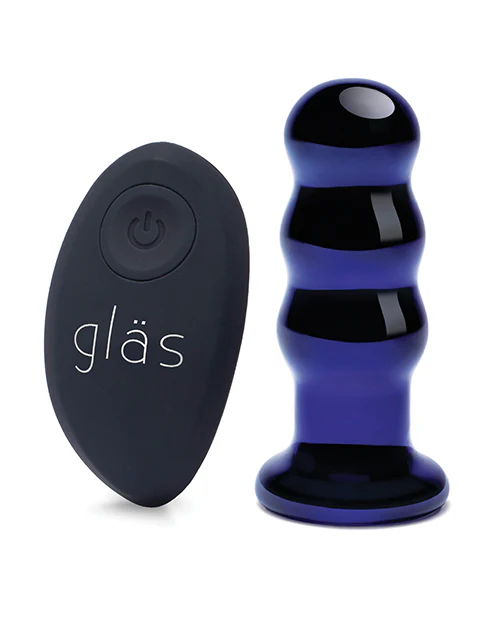 Glas 3.5" Rechargeable Vibrating Beaded Butt Plug - Blue - Image 3