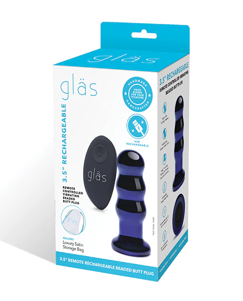 Glas 3.5" Rechargeable Vibrating Beaded Butt Plug - Blue - Image 5