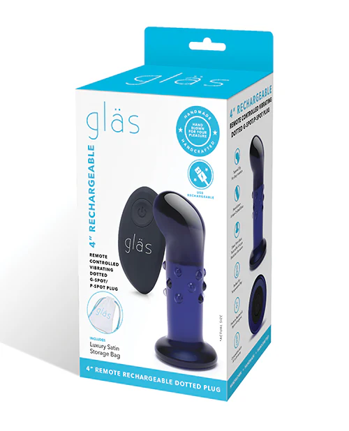 Glas 4" Rechargeable Vibrating Dotted G Spot/P Spot Plug - Blue - Image 6