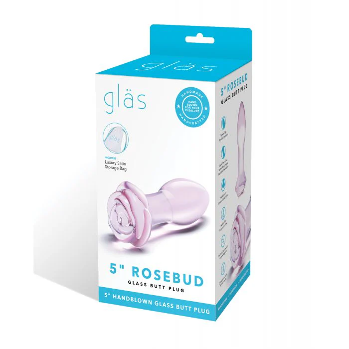 Glas 5" Rosebud Glass Butt Plug - Pink - Image 5