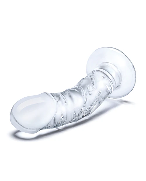 Glas 7" Realistic Curved Glass Dildo w/Veins - Clear - Image 4