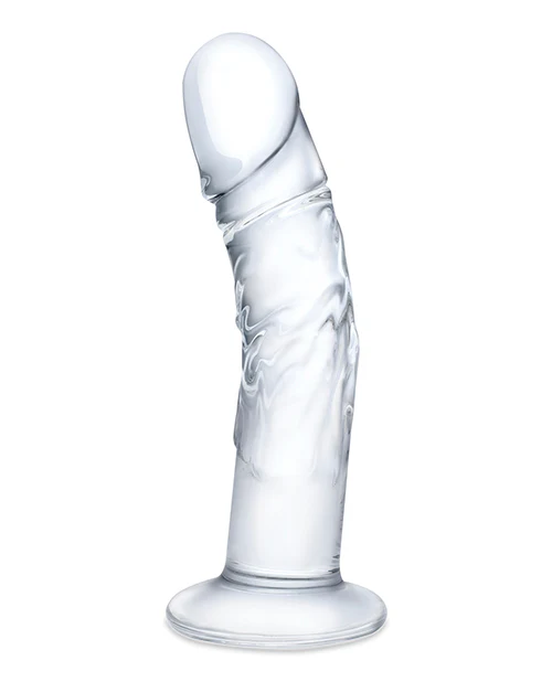 Glas 7" Realistic Curved Glass Dildo w/Veins - Clear - Image 5