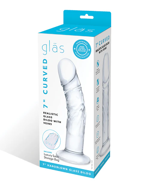Glas 7" Realistic Curved Glass Dildo w/Veins - Clear - Image 6
