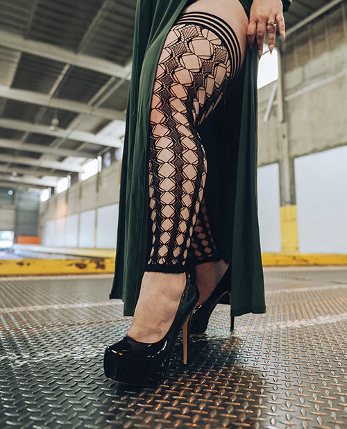 Kixies Jo Circle Fishnet Footless Thigh High Tights Black - Image 3