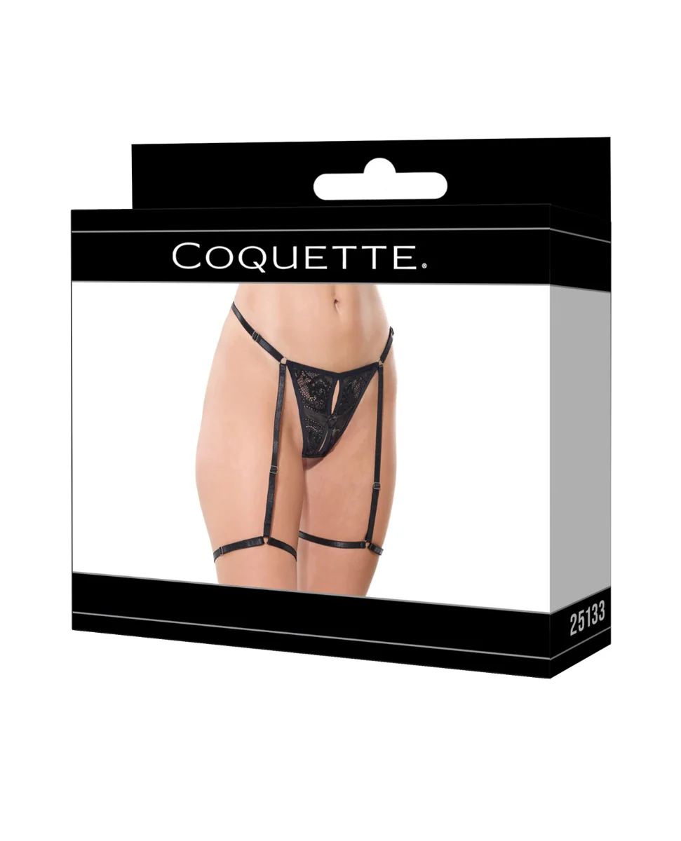 Lace Thong w/Garters and Bow Detail - Black MD - Image 3