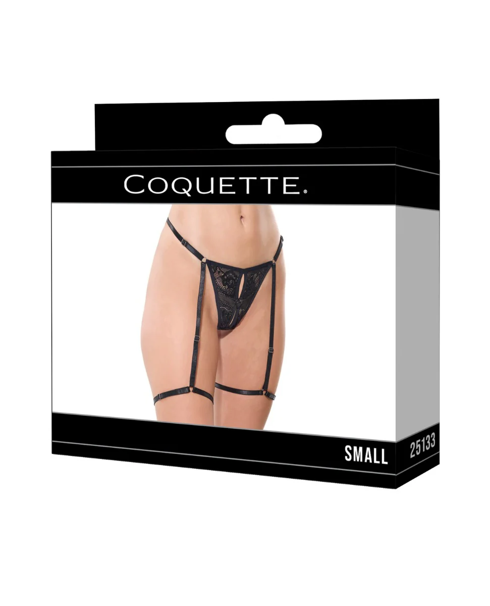 Lace Thong w/Garters and Bow Detail - Black SM - Image 3