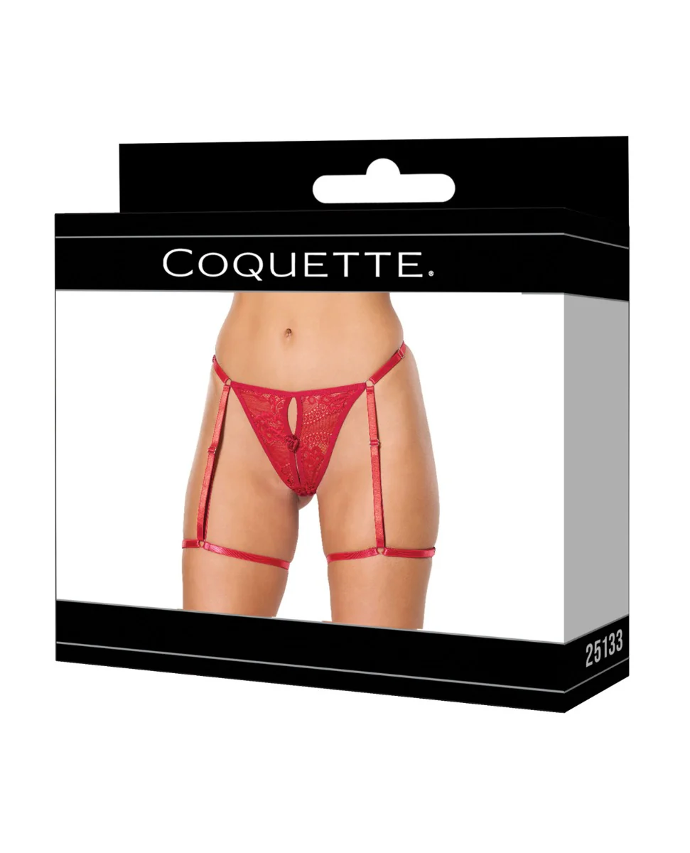 Lace Thong w/Garters and Bow Detail - Red MD - Image 4