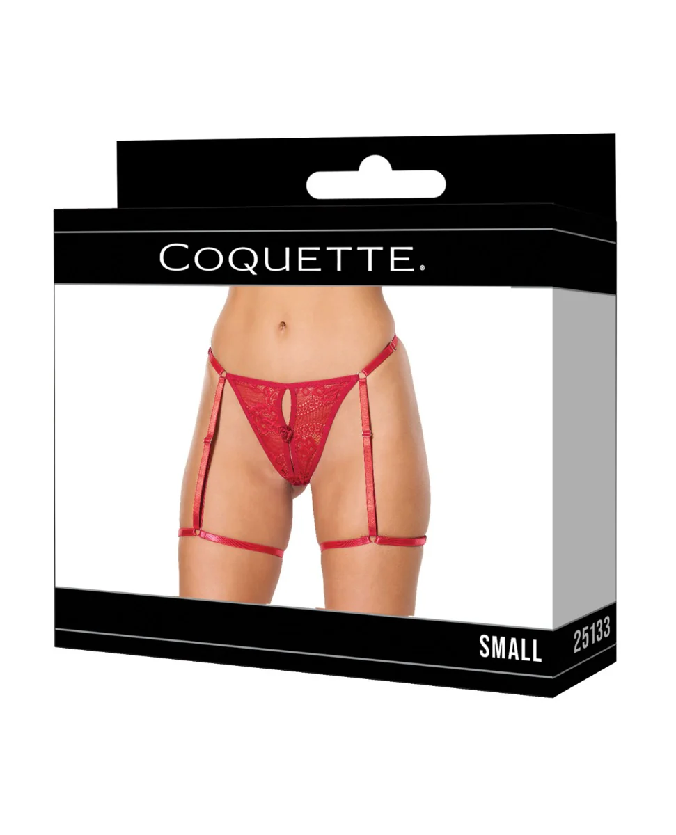 Lace Thong w/Garters and Bow Detail - Red SM - Image 3