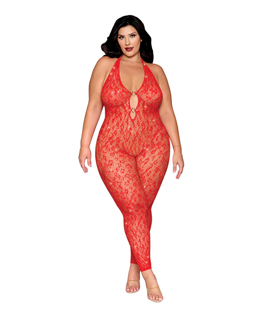 Leopard Pattern Seamless Bodystocking w/Gold Details - Red QN - Image 3