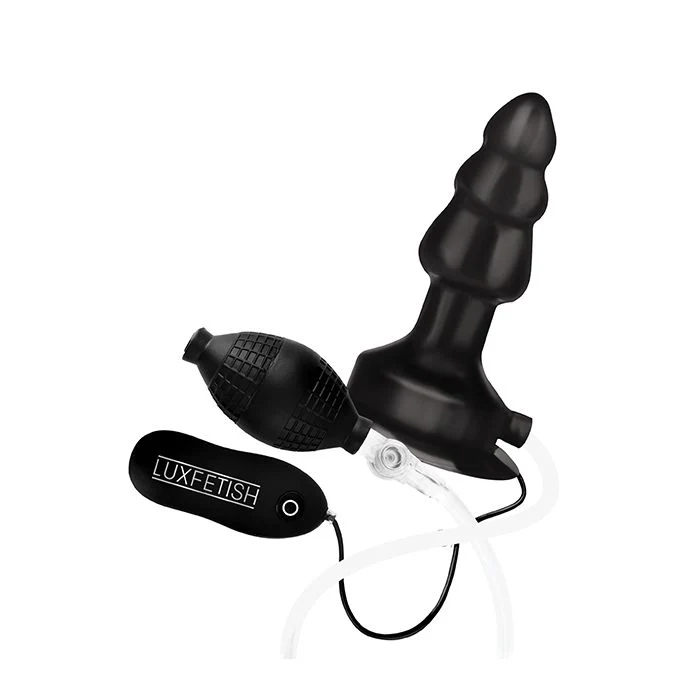 Lux Fetish 4" Inflatable Vibrating Butt Plug w/Suction Base - Black - Image 4
