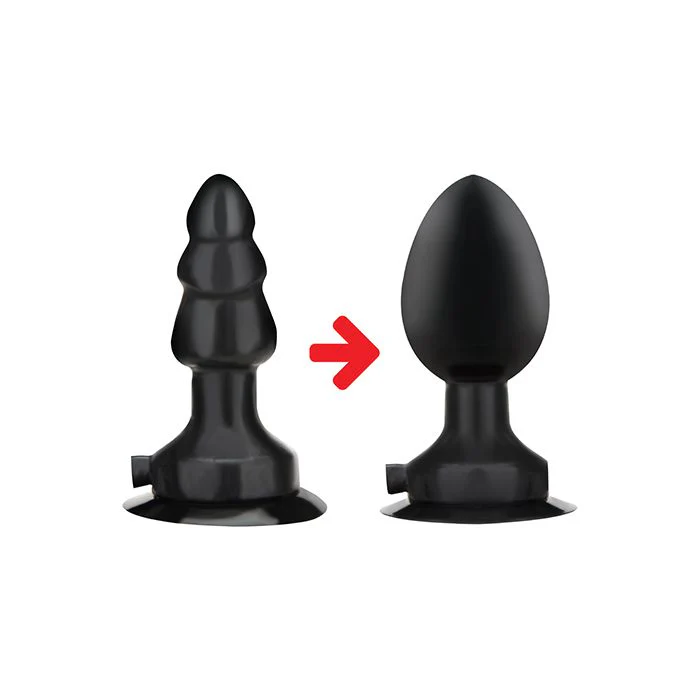 Lux Fetish 4" Inflatable Vibrating Butt Plug w/Suction Base - Black - Image 5