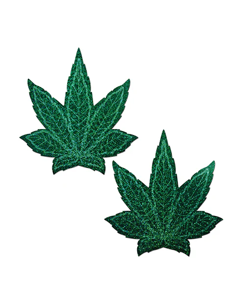 Pastease Coverage Glitter Pot Leaf Green OS Breast Covers - Image 3