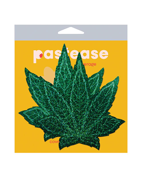 Pastease Coverage Glitter Pot Leaf Green OS Breast Covers - Image 4