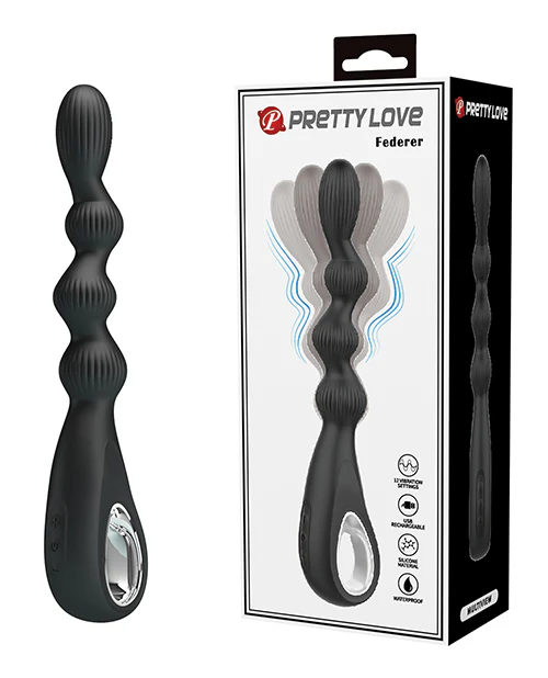 Pretty Love Federer Vibrating Beaded Anal Probe - Black - Image 5