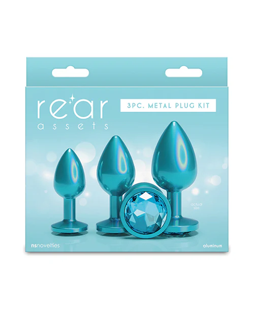 Rear Assets 3 Piece Trainer Kit Teal Gem Iridescent Chrome Plugs - Image 3