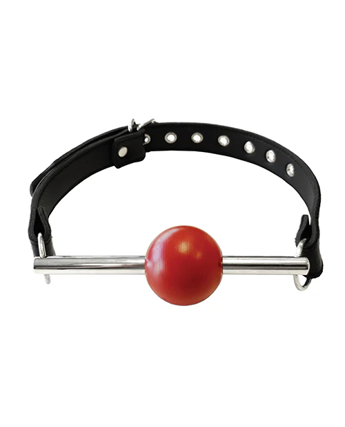 Rouge Leather Ball Gag with Stainless Steel Rod and Removable Ball - Black with Red - Image 5