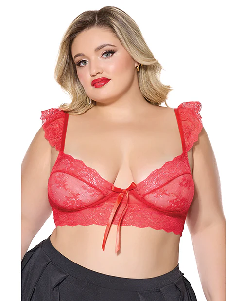Scallop Stretch Lace Soft Cup Bralette - Red QN - Image 3