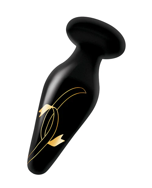Secret Kisses 4.5" Handblown Wide Glass Plug - Black/Gold - Image 3