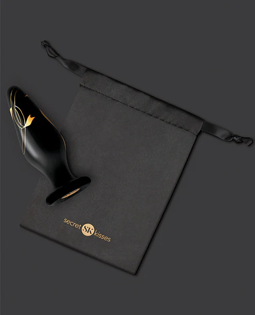 Secret Kisses 4.5" Handblown Wide Glass Plug - Black/Gold - Image 5