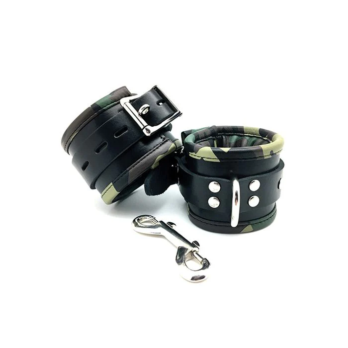 Sensual Sin Leather Padded Ankle Cuffs - Camo Piping - Image 4