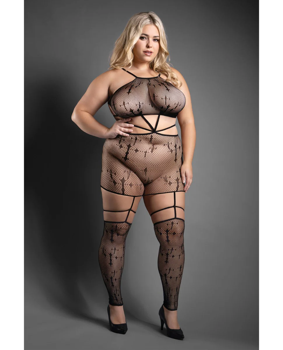 Sheer Unholy Gartered Bodystocking Dress Black Stockings - Image 3