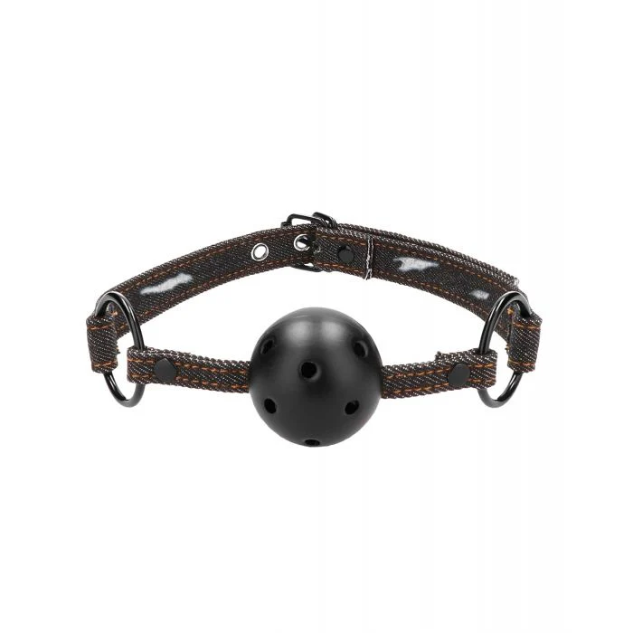 Shots Ouch Breathable Ball Gag w/Denim Straps - Black - Image 3