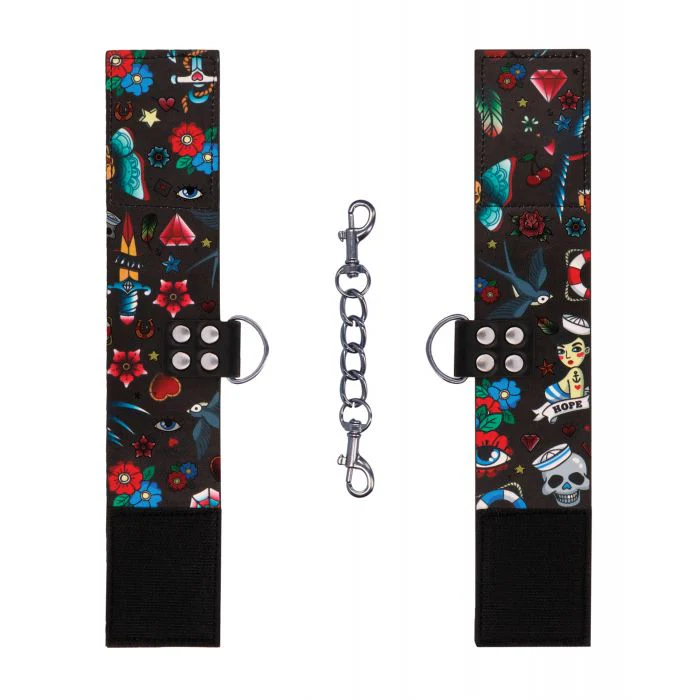 Shots Ouch Old School Tattoo Style Printed Ankle Cuffs- Black - Image 3