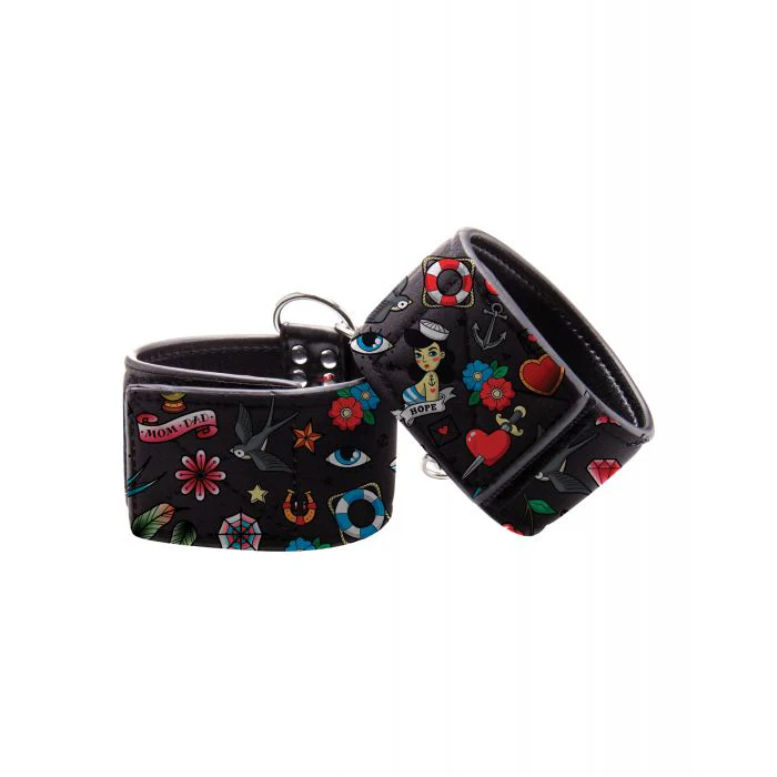 Shots Ouch Old School Tattoo Style Printed Ankle Cuffs- Black - Image 4