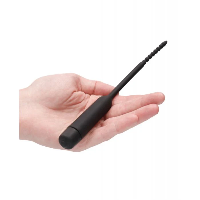 Shots Ouch Urethral Sounding Silicone Vibrating Bullet Plug w/Beaded Tip - Black - Image 3