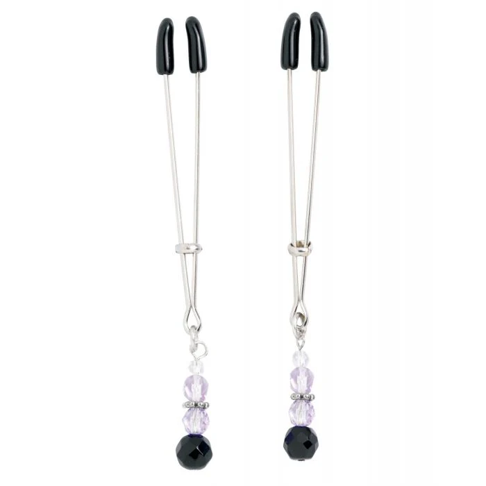 Spartacus Adjustable Tweezer Nipple Clamps w/Purple Beads - Image 3