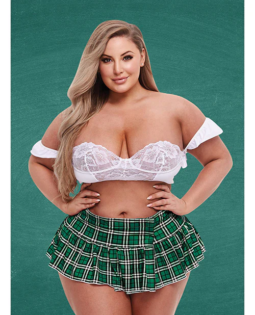 Teacher's Pet Schoolgirl Bustier & Skirt Green/White QN - Image 3